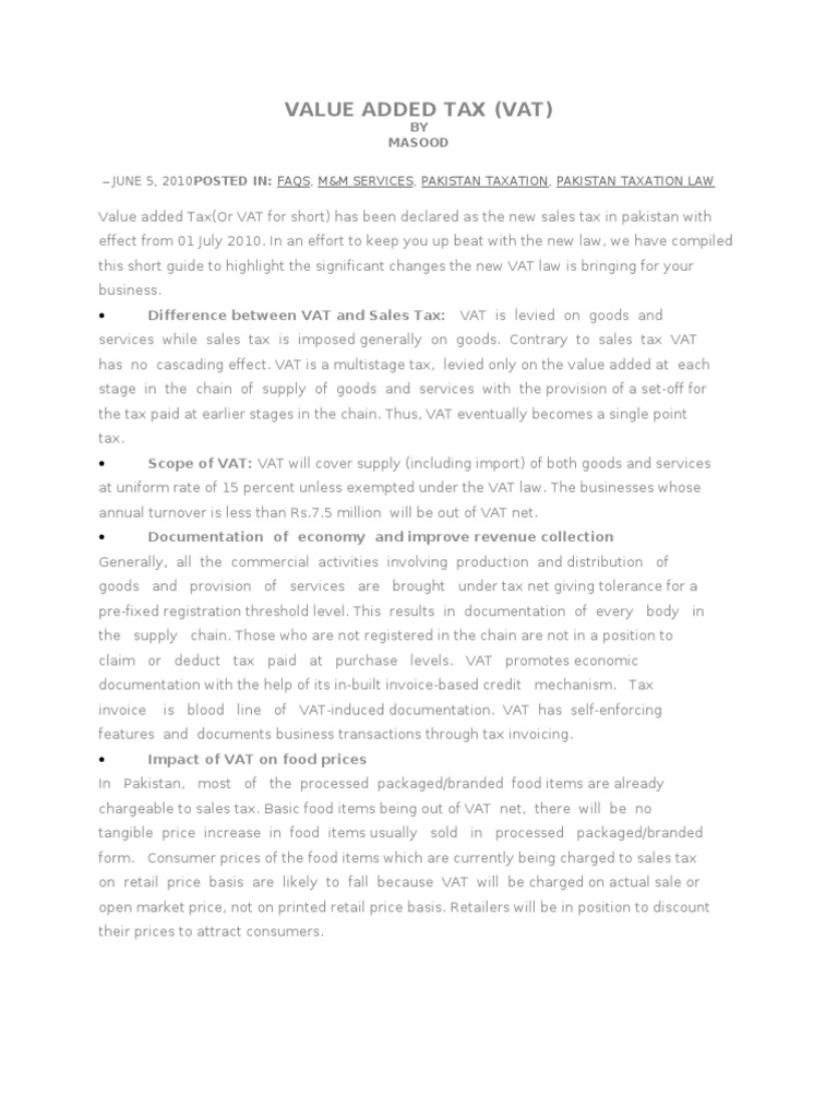 Value Added Tax (Vat) Difference Between VAT and Sales Tax VAT Is