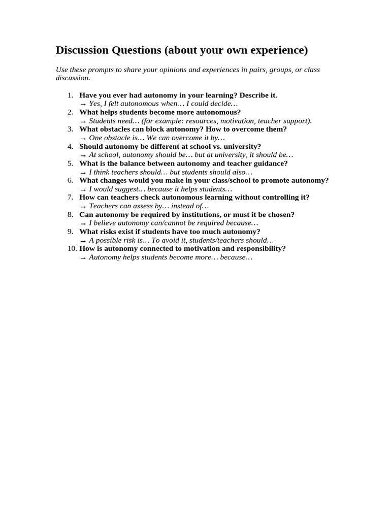 Autonomy in Learning: Key Discussion Points | PDF