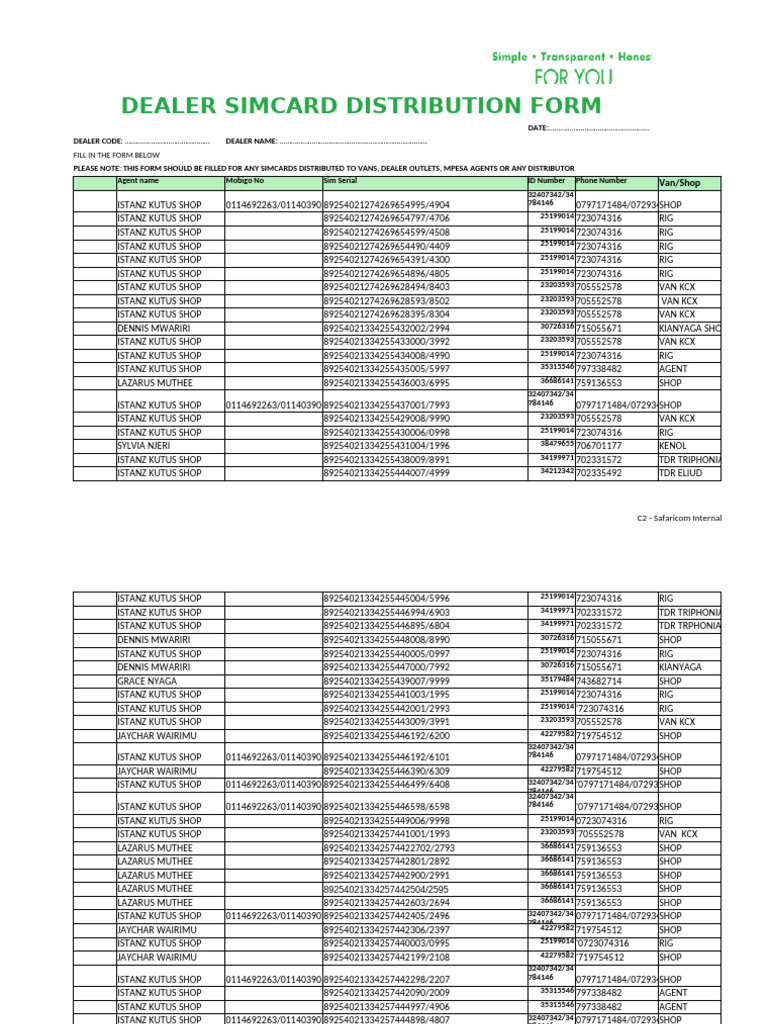 Safaricom Dealer SIM Card Form | PDF | Kenya | Software Defined Radio