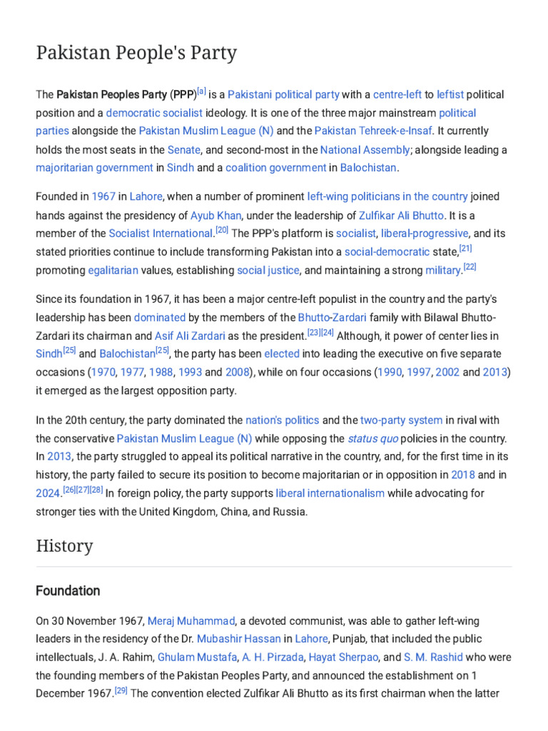 Pakistan People's Party - Wikipedia | PDF | Zulfikar Ali Bhutto ...