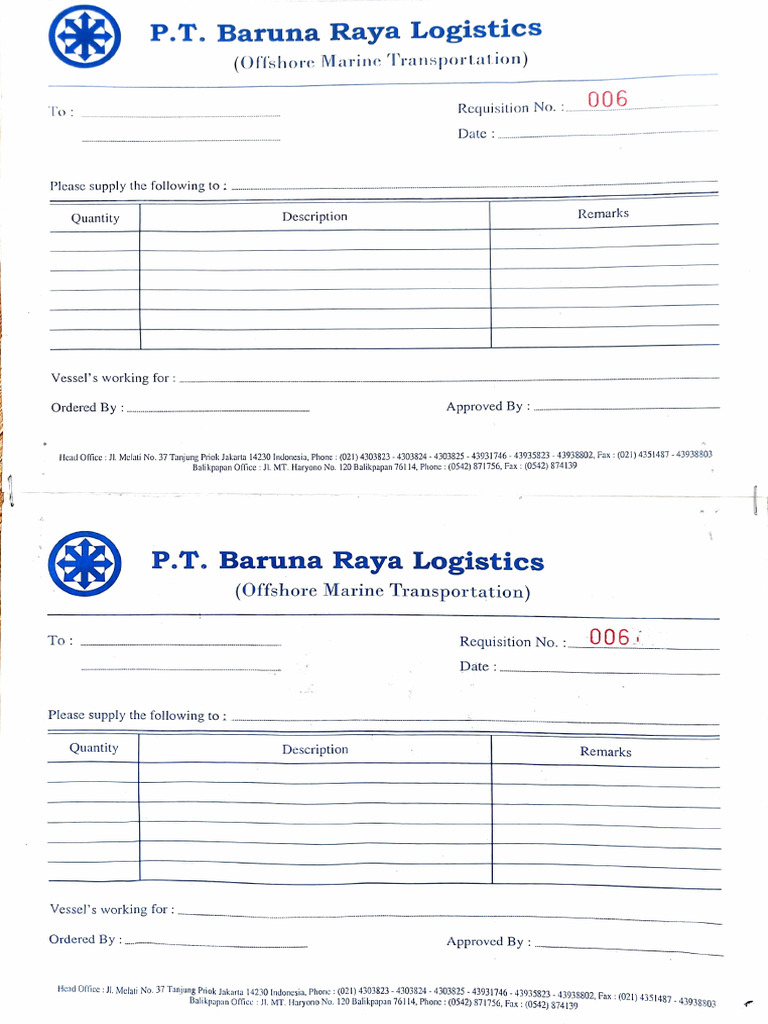 Offshore Logistics Supply Request Form | PDF