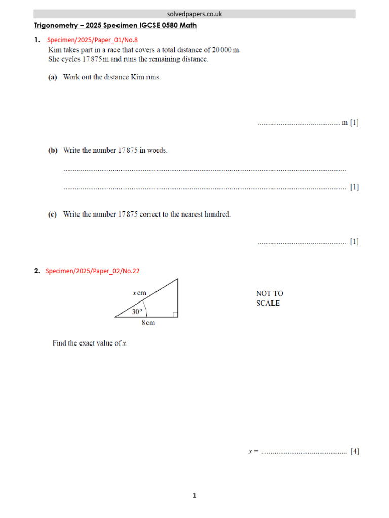 2025 Trigonometry IGCSE 0580 Math Specimen | PDF