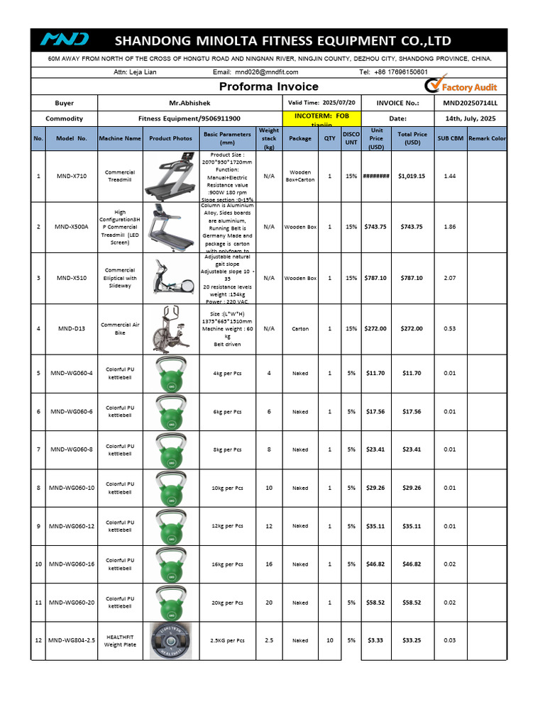 Proforma Invoice for Fitness Equipment | PDF | Banks | Weight Training