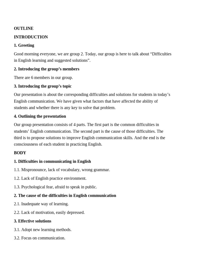 English Presentation Outline Group2 | PDF
