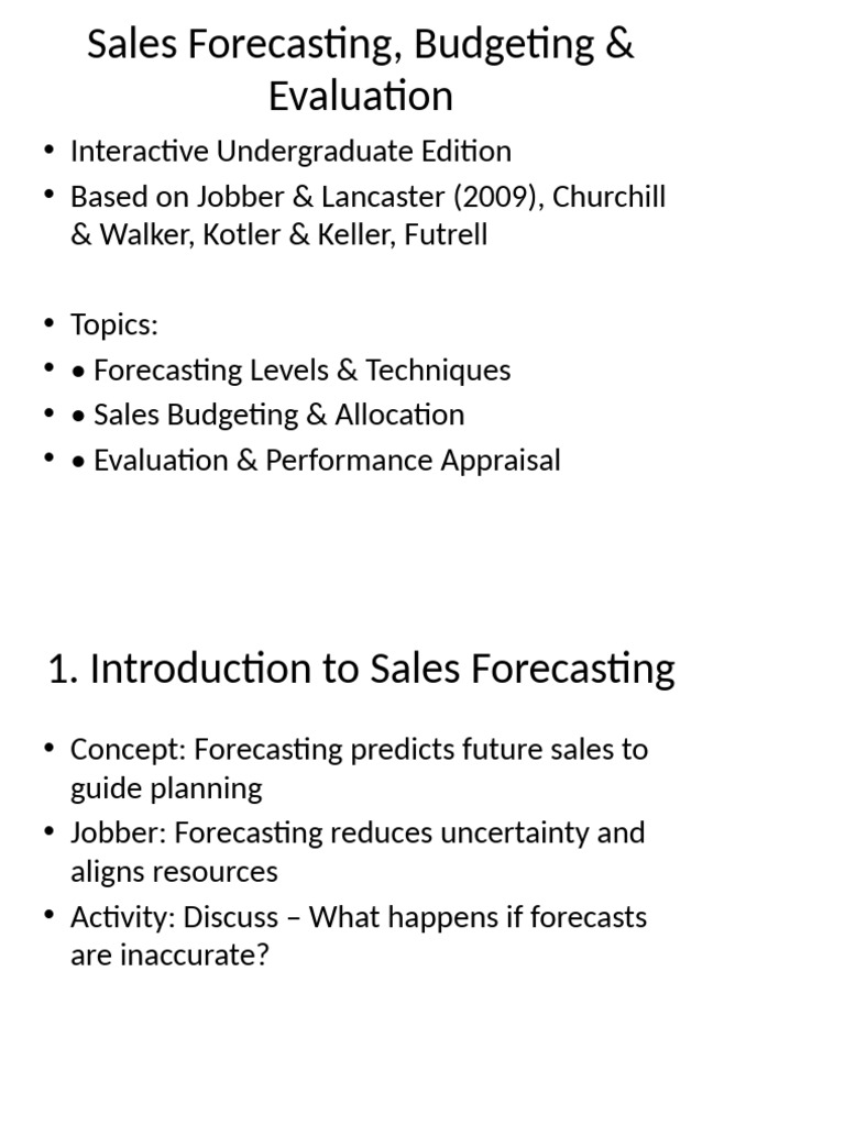 Sales Forecasting and Budgeting Guide | PDF | Forecasting | Budget