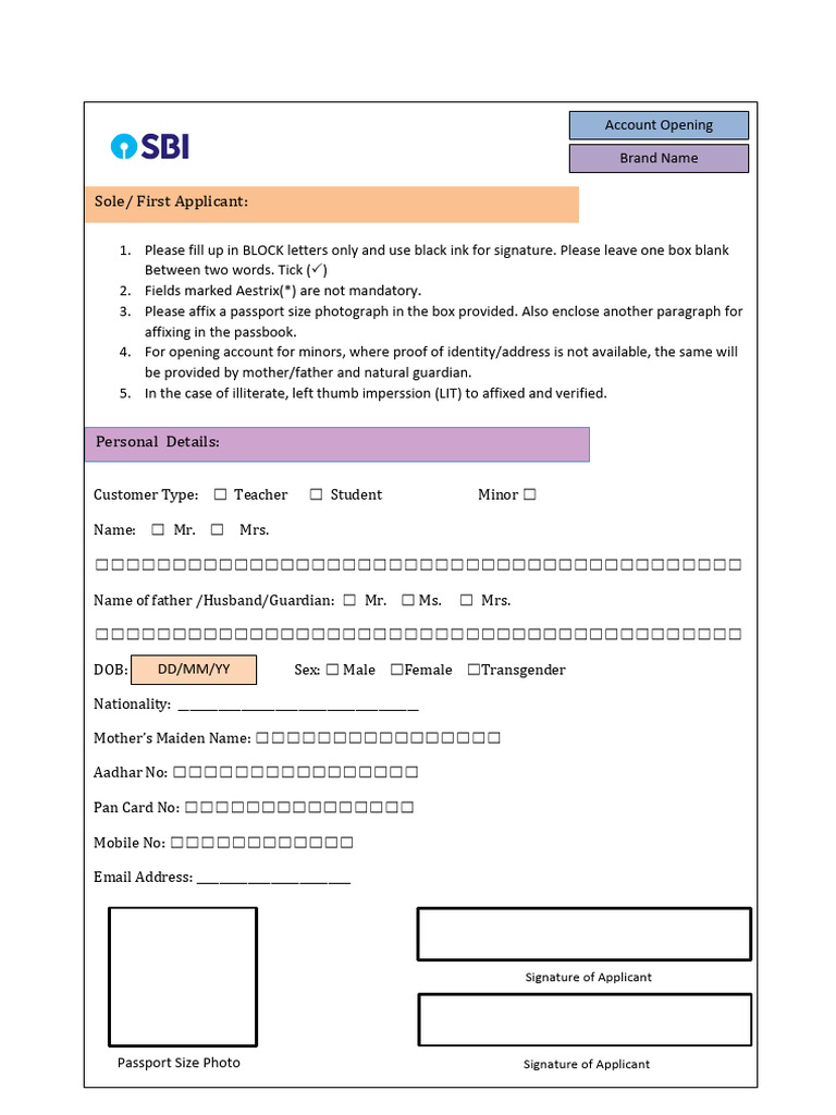 Account Opening Form Instructions | PDF