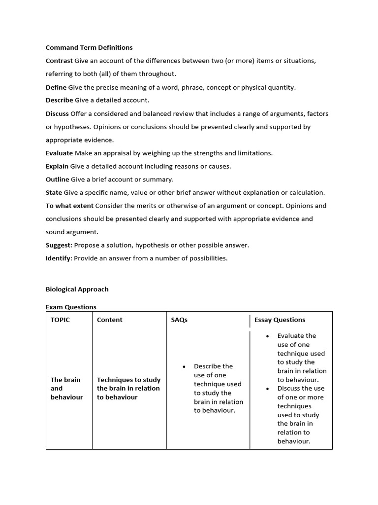 Command Terms and Biological Approach | PDF | Memory | Twin