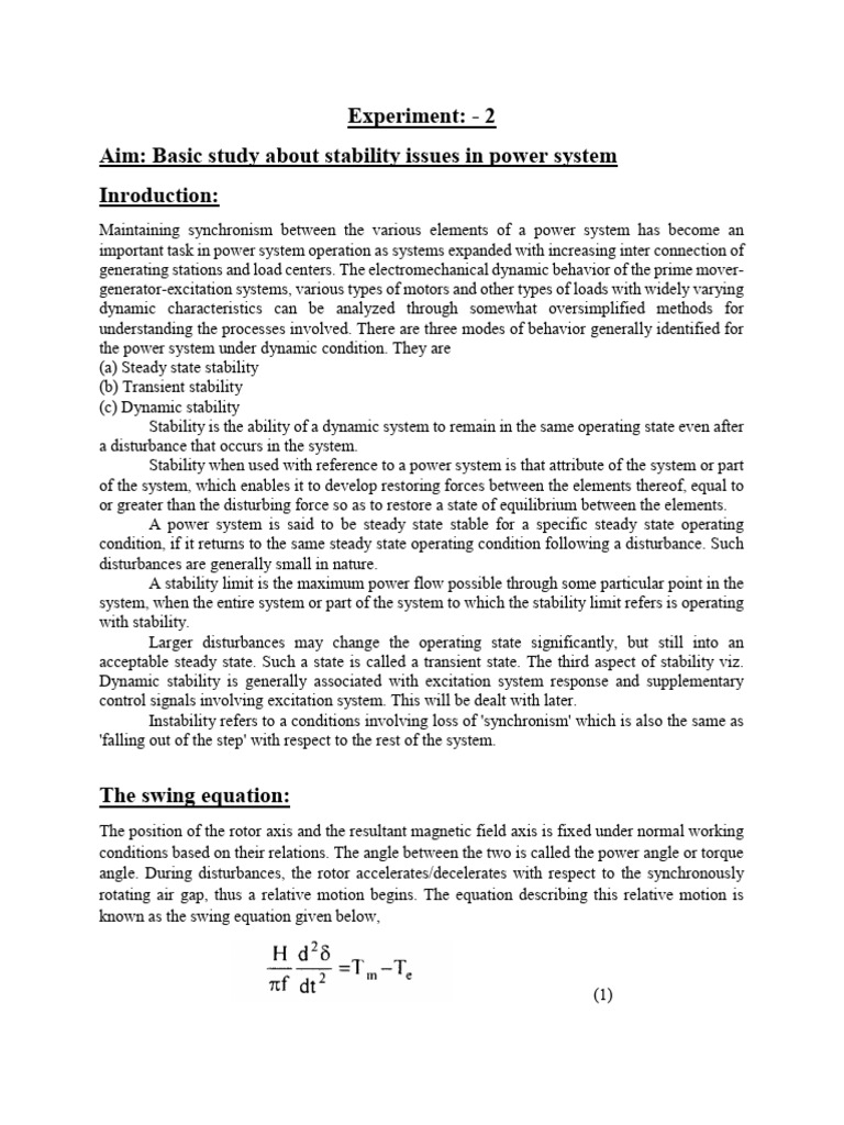 Power System Stability Analysis Basics | PDF | Steady State ...
