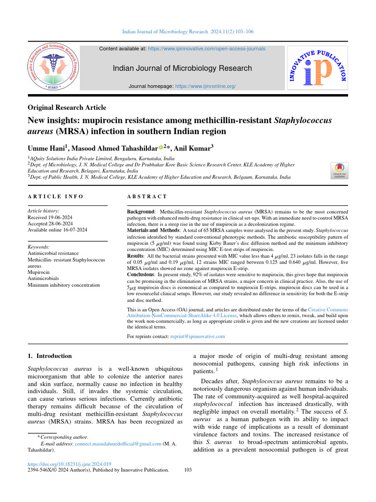 Mupirocin Resistance in MRSA Study | PDF | Methicillin Resistant ...