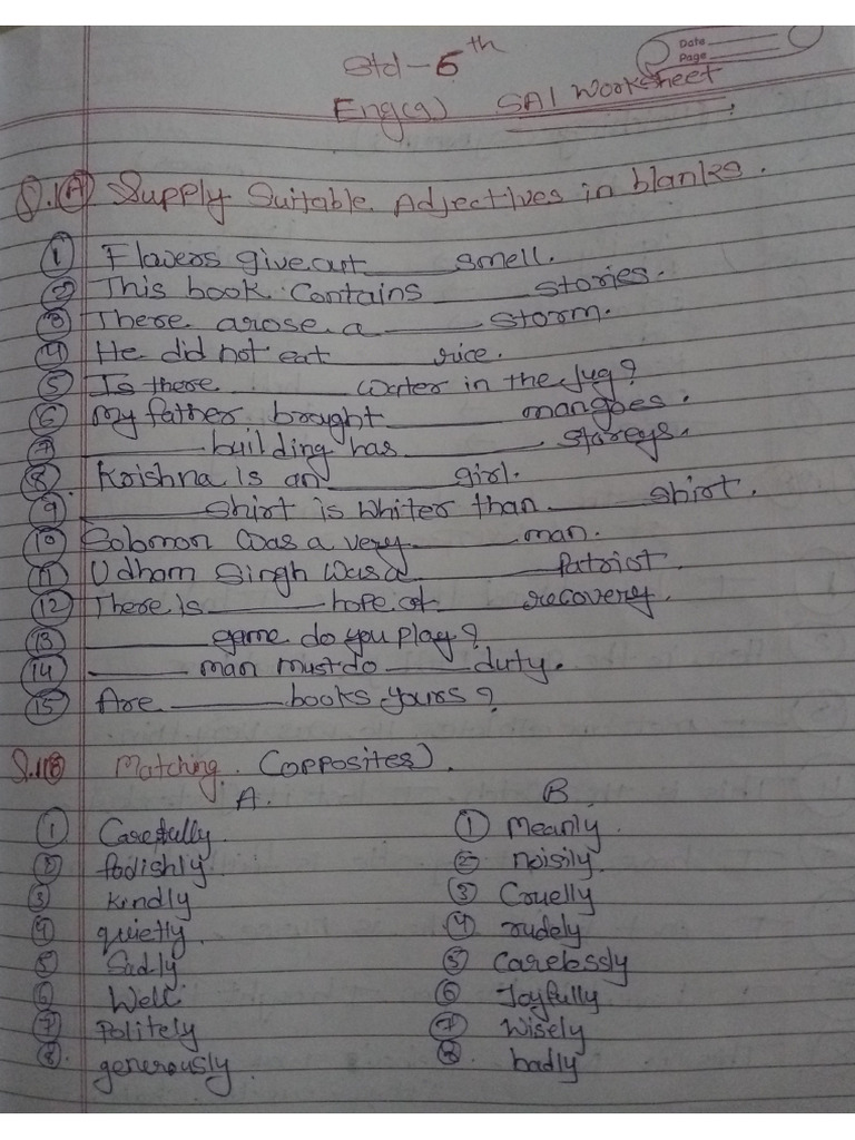 STD 6 English Grammar SA 1 Worksheet | PDF