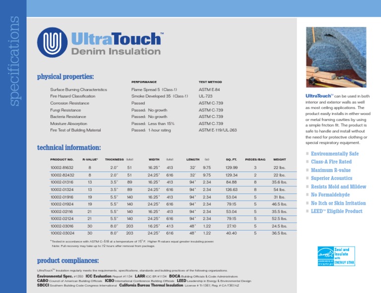 UltraTouch Insulation: Eco-Friendly R-Value | PDF | Building Insulation ...