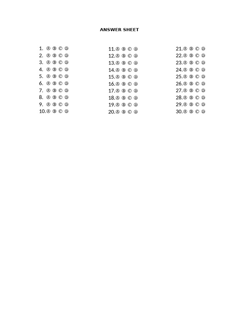 MCQ Answer Sheet 1-30 PDF | PDF