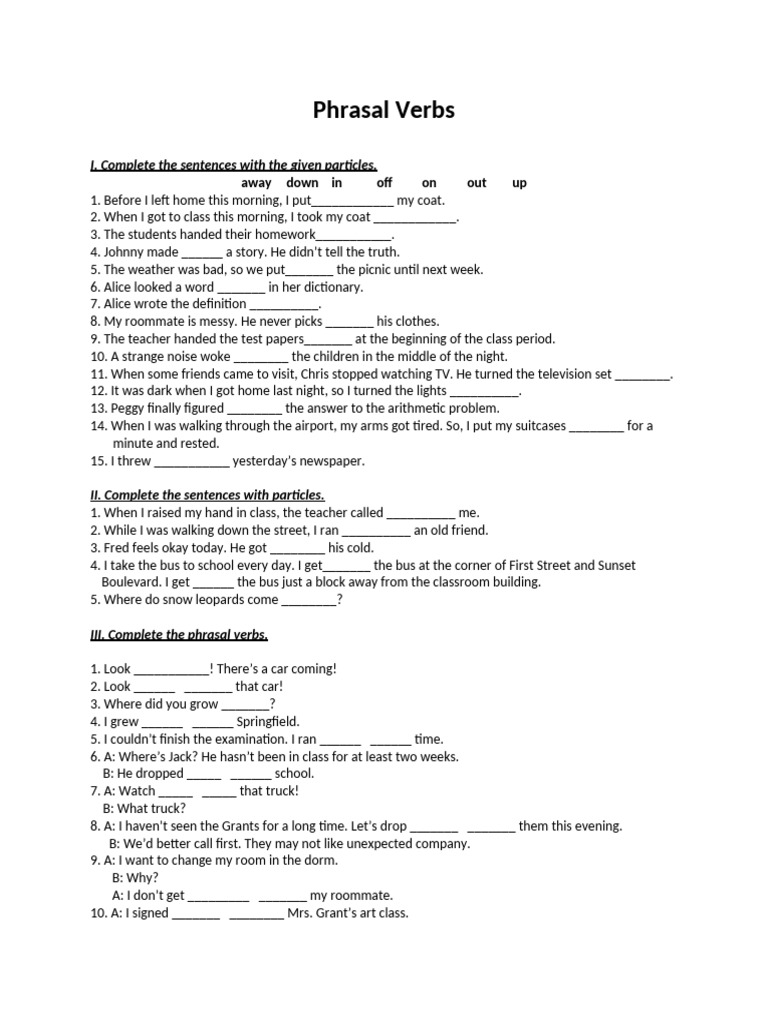 Phrasal Verbs Practice Exercises | PDF