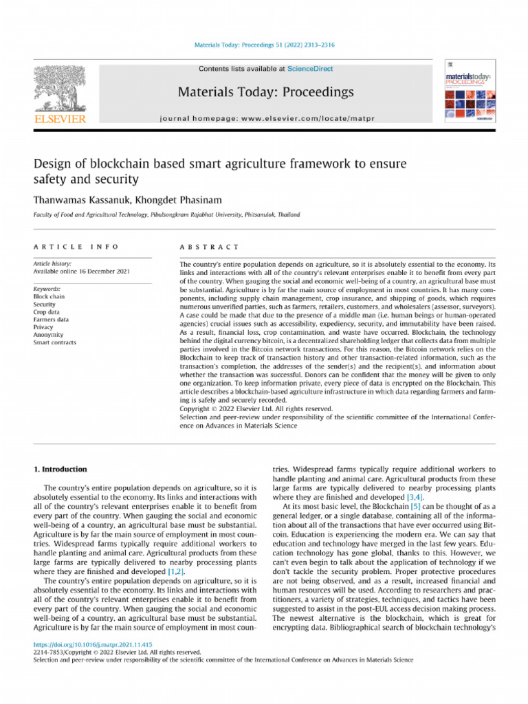 Design of Blockchain Based Smart Agriculture Framework To Ensure Safety ...