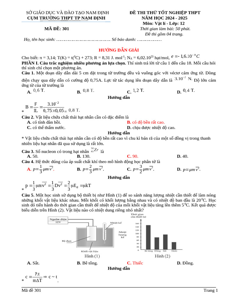 DE CUM NAM DINH Ma - de - 301 (GIAI) | PDF