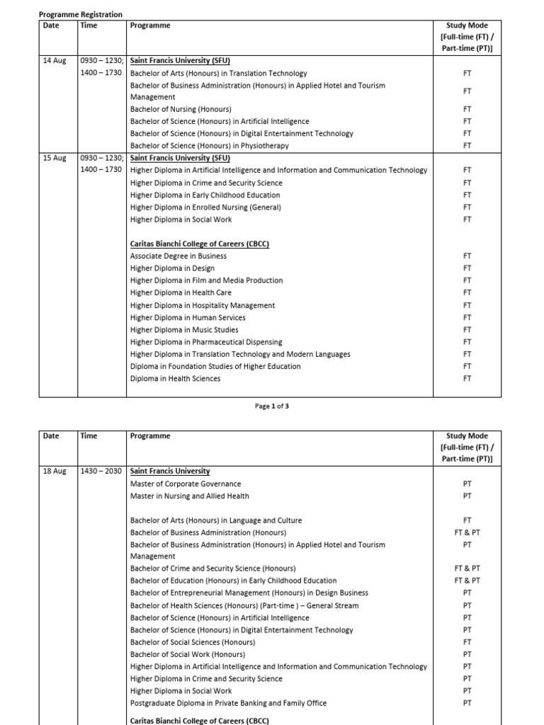 SFU & CBCC Programme Registration Dates | PDF | Diploma | Qualifications