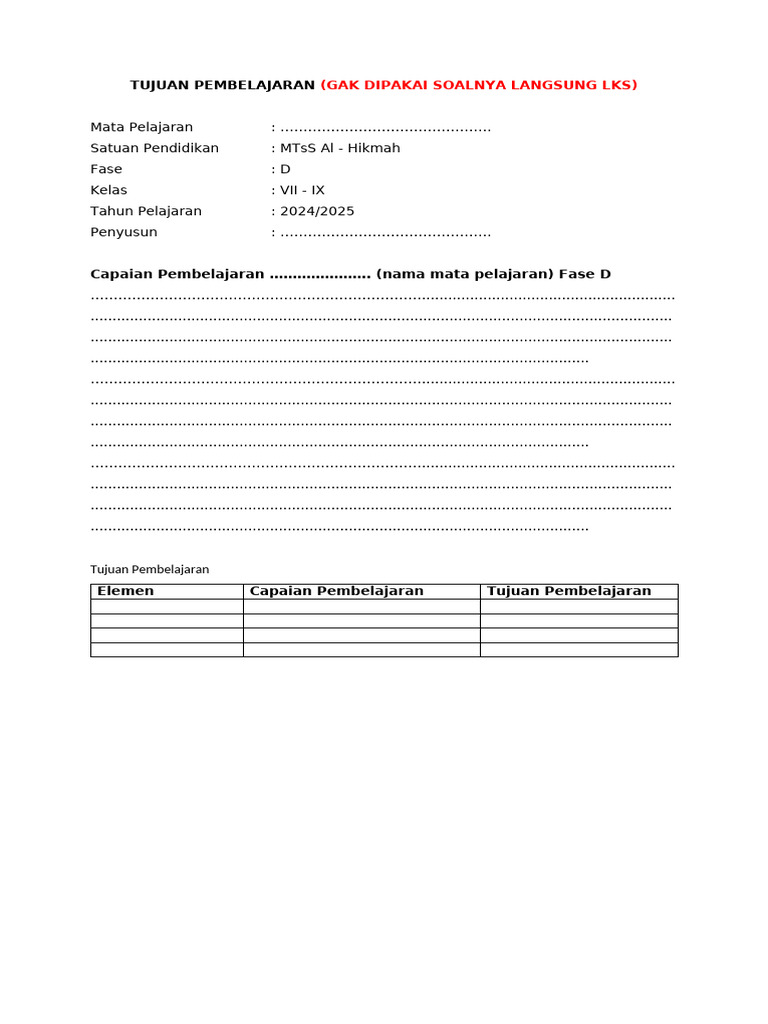 Format RPP Kumer 2025 Kelas 9 - B. Inggris | PDF