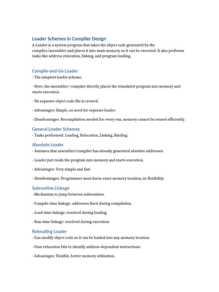 Overview of Loader Schemes in Compilers | PDF | Programming | Computer ...