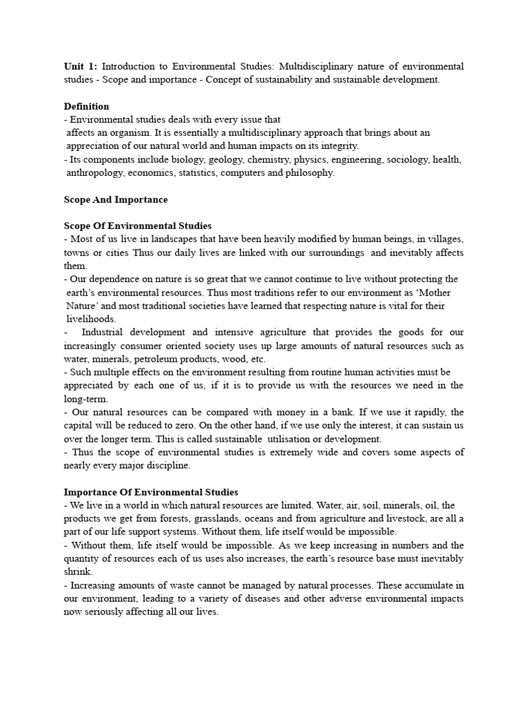 Introduction to Environmental Studies | PDF | Sustainability ...