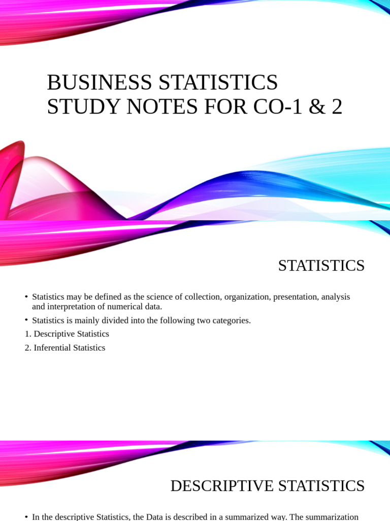 Business Statistics Study Notes | PDF | Statistics | Mean