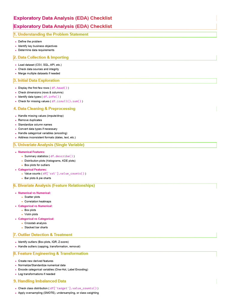 EDA Checklist for Data Analysis | PDF | Data Analysis | Principal ...