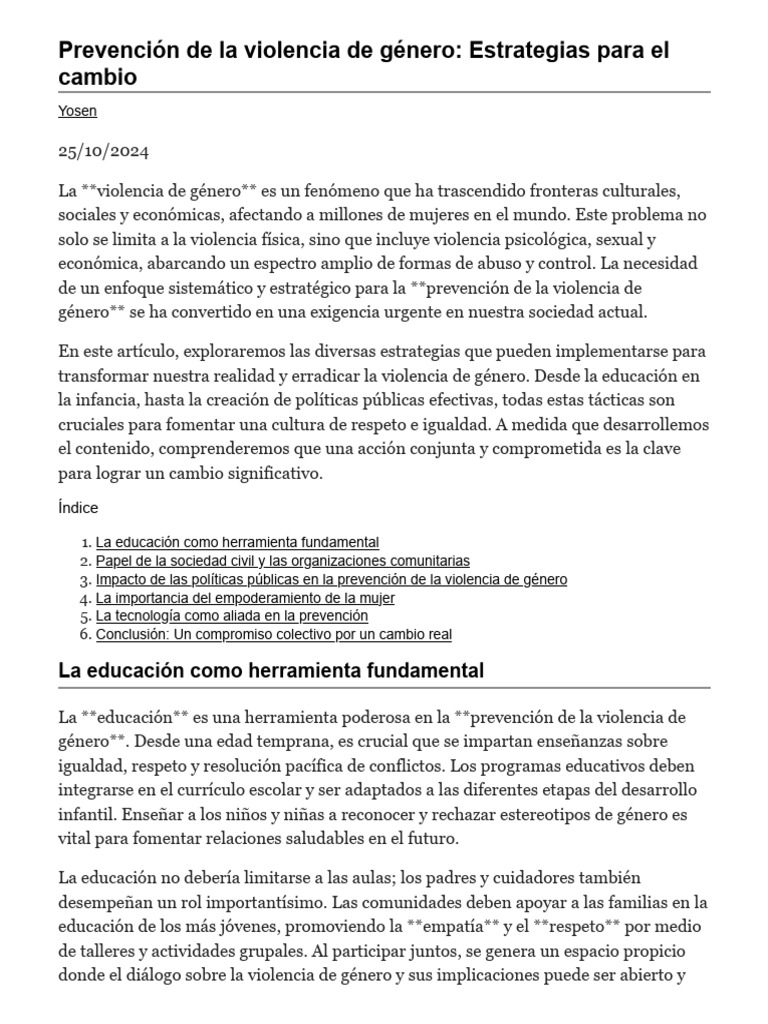 Estrategias para prevenir la violencia de género | PDF | Violencia ...