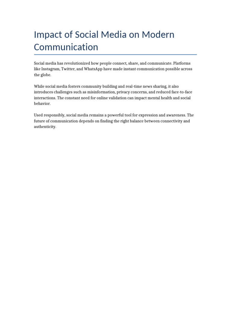 Impact of Social Media On Modern Communication | PDF
