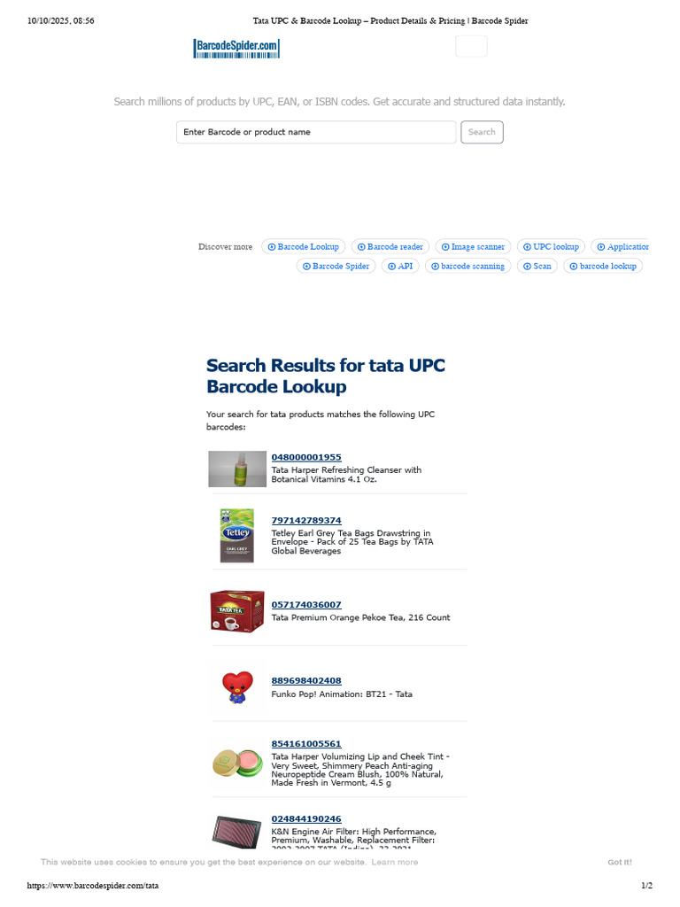Tata Salt Barcode Lookup Guide | PDF | Barcode | Universal Product Code