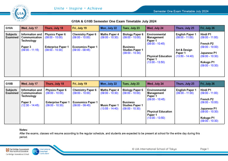 July 2024 G10 Exam Timetable | PDF | Educational Assessment And ...