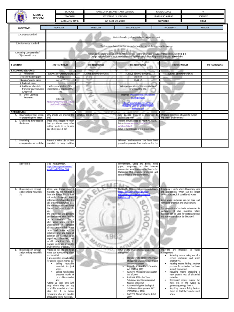 Grade V Science: Practicing the 5Rs | PDF | Waste | Recycling
