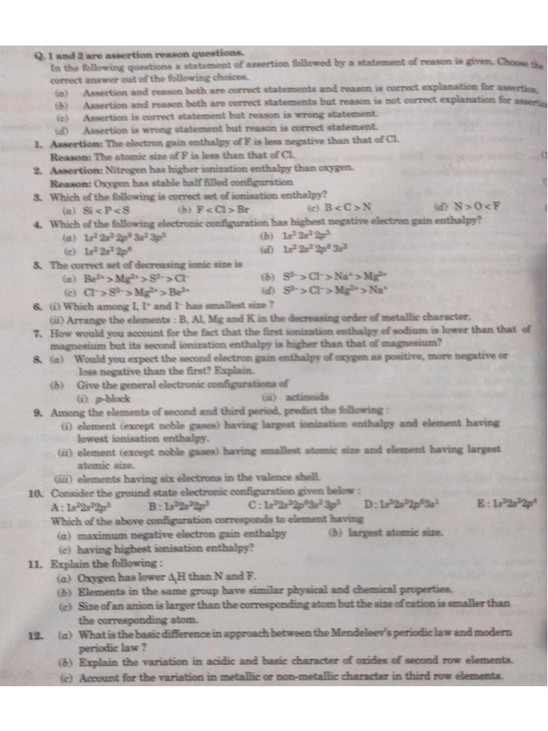 Chemistry Assignment - 1 | PDF