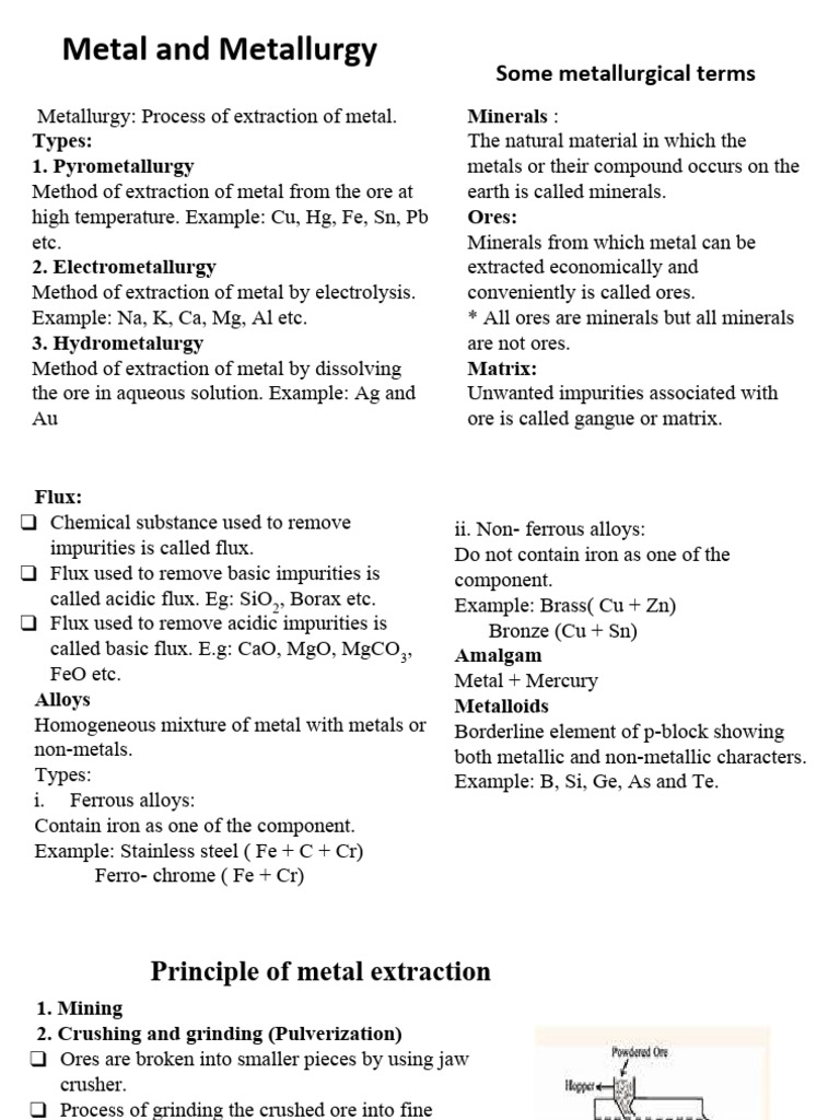 Metallurgy: Metal Extraction Methods | PDF | Ore | Metals