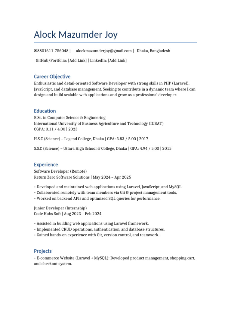 Alock Mazumder Joy CV New | PDF