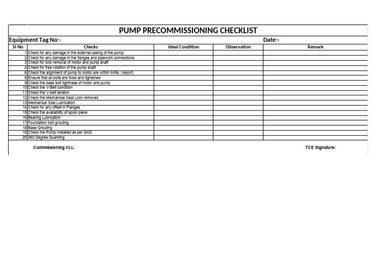 Pump Precommissioning Checklist | PDF