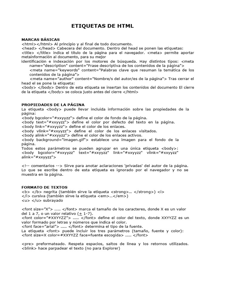 Etiquetas HTML Básicas y Formato | PDF | Hipervínculo | HTML