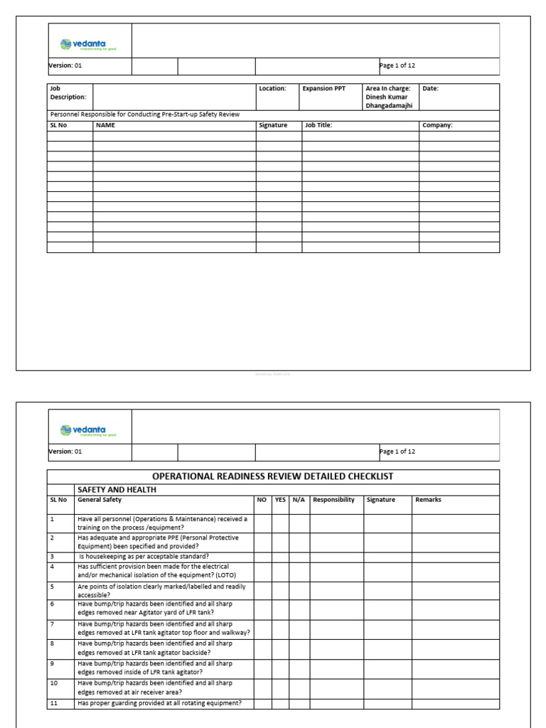 PSSR Agitator Coupled Trial | PDF | Safety