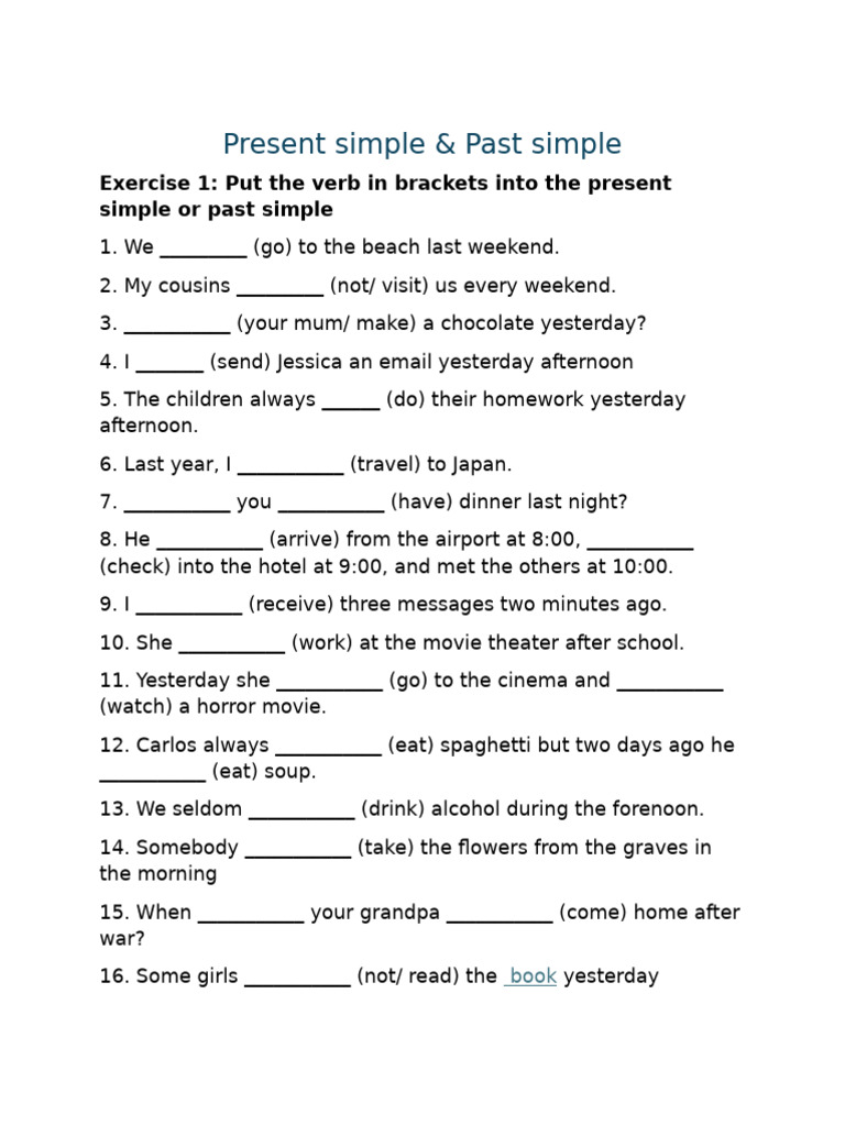 Present and Past Simple Exercises | PDF