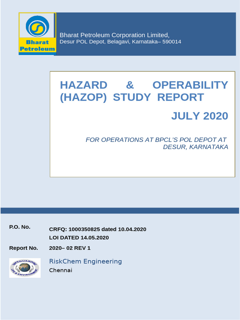 HAZOP Study Report for BPCL Desur Depot | PDF | Pump | Safety