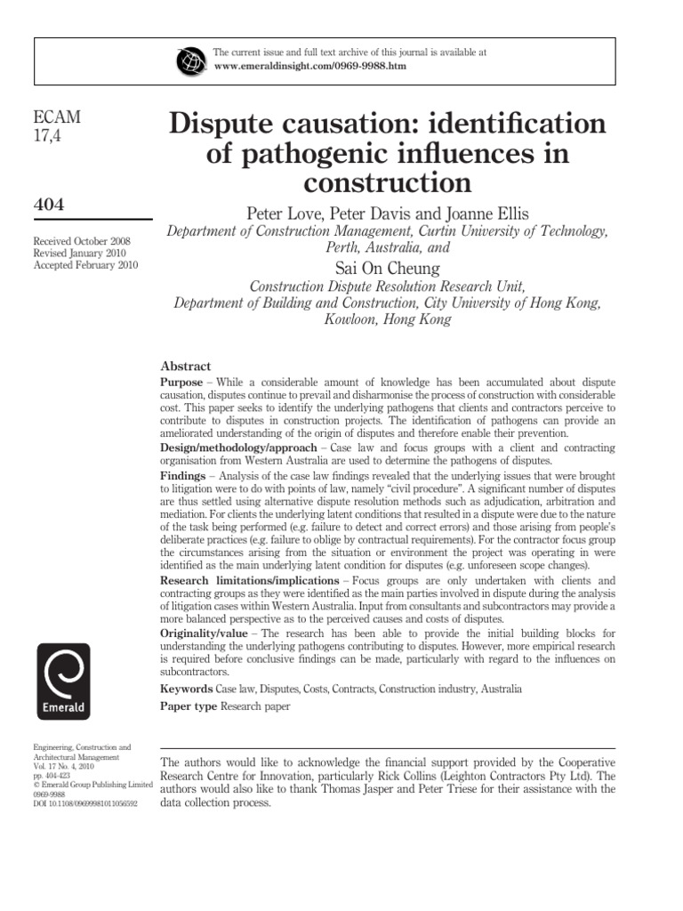Identifying Dispute Pathogens in Construction | PDF | Focus Group ...