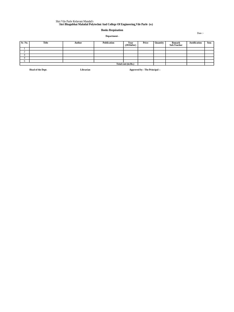 Book Requisition Form Template | PDF