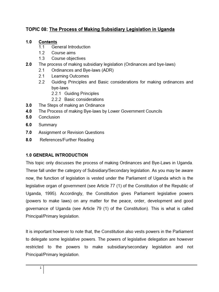 Subsidiary Legislation Process in Uganda | PDF | Act Of Parliament ...