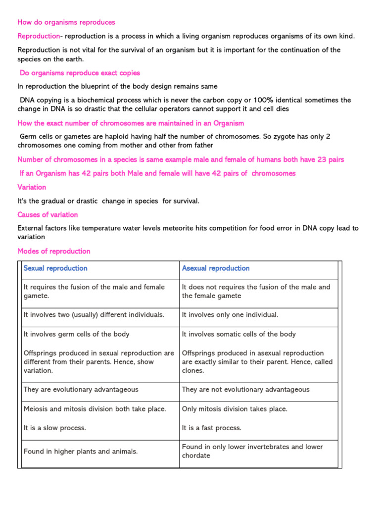 Understanding Organism Reproduction Methods | PDF | Sexual Reproduction ...