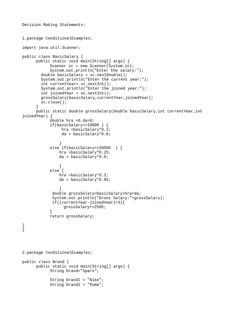 Java Conditional Statements Examples | PDF | Software Engineering ...