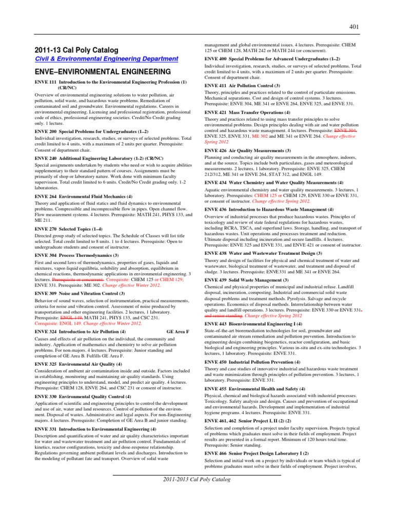 Cal Poly Environmental Engineering Courses | PDF | Waste Management ...