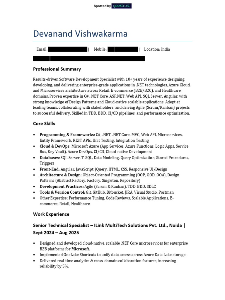 Devanand Vishwakarma: Professional Summary | PDF | Microsoft Azure ...