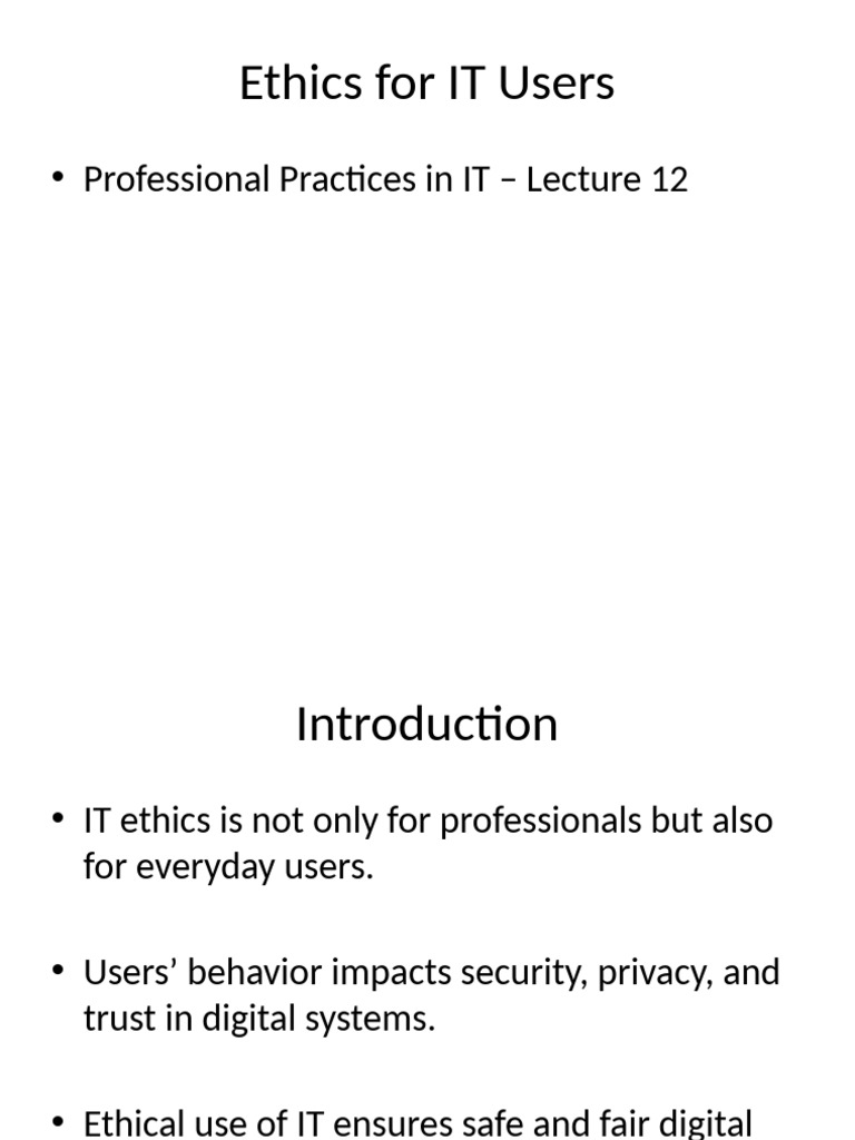 Lecture 12 Ethics For IT Users | PDF