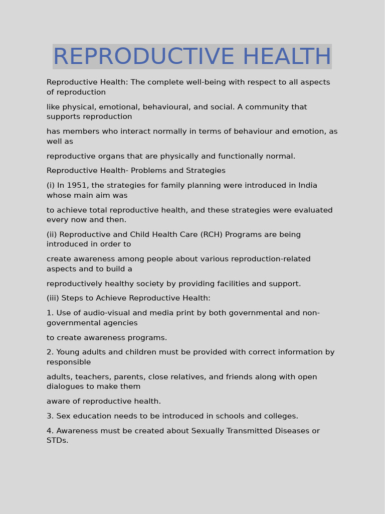 Strategies for Reproductive Health | PDF | Sexually Transmitted ...