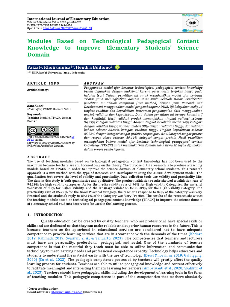 Modules Based On Technological Pedagogical Content Knowledge To Improve ...