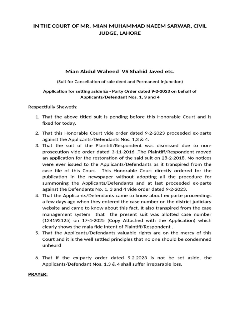 Challenge to Ex-Parte Order in Court | PDF | Lawsuit | Ex Parte