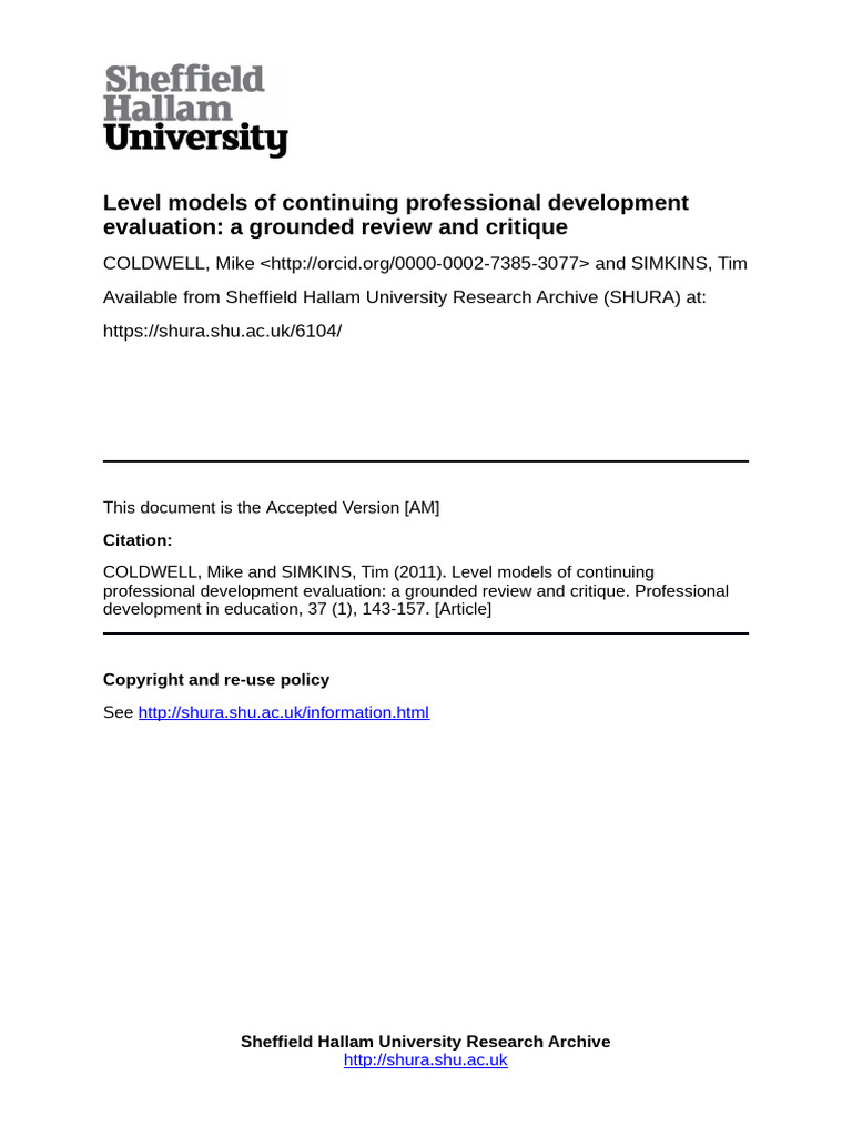 Critique of Level Models in CPD Evaluation | PDF | Evaluation | Leadership